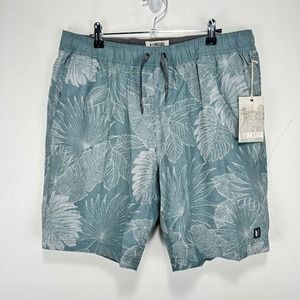 Linksoul Saturday Shorts Lined Green Gray Floral Drawstring‎ Pockets Men XL